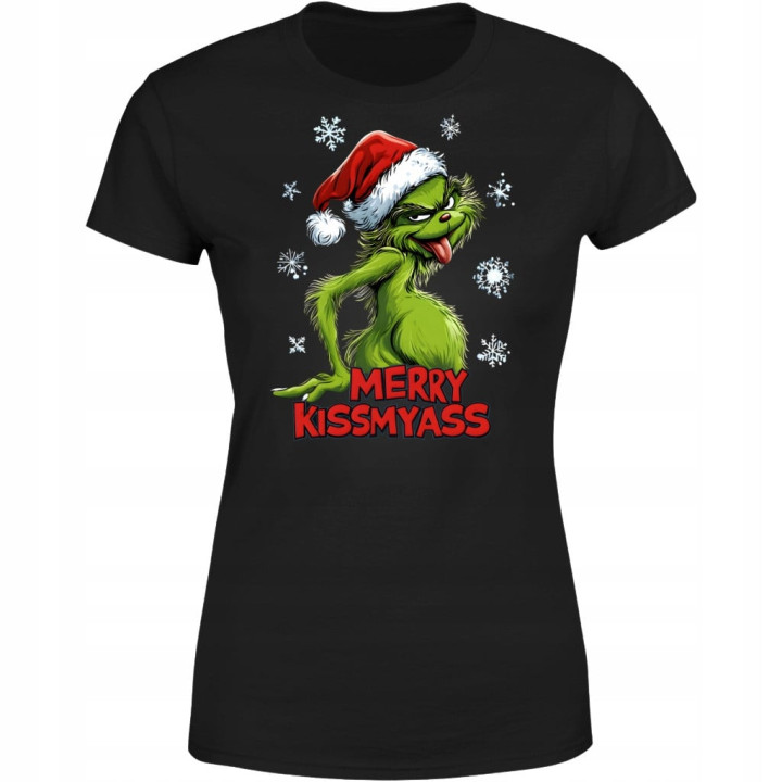 Koszulka damska Świąteczna śmieszna prezent Święta Grinch MERRY KISSMYASS