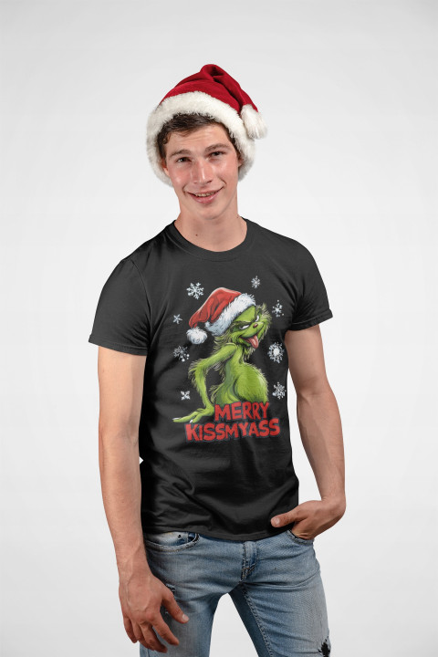 Koszulka męska Świąteczna śmieszna prezent na Święta Grinch MERRY KISSMYASS — zdjęcie 4