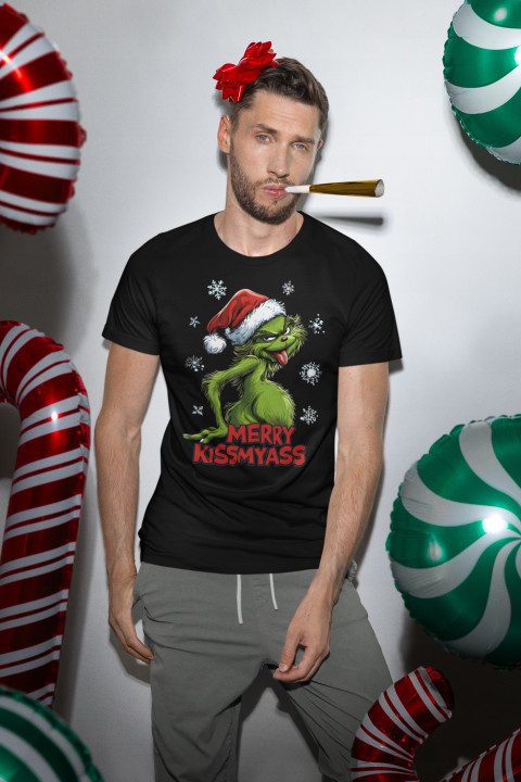 Koszulka męska Świąteczna śmieszna prezent na Święta Grinch MERRY KISSMYASS — zdjęcie 5