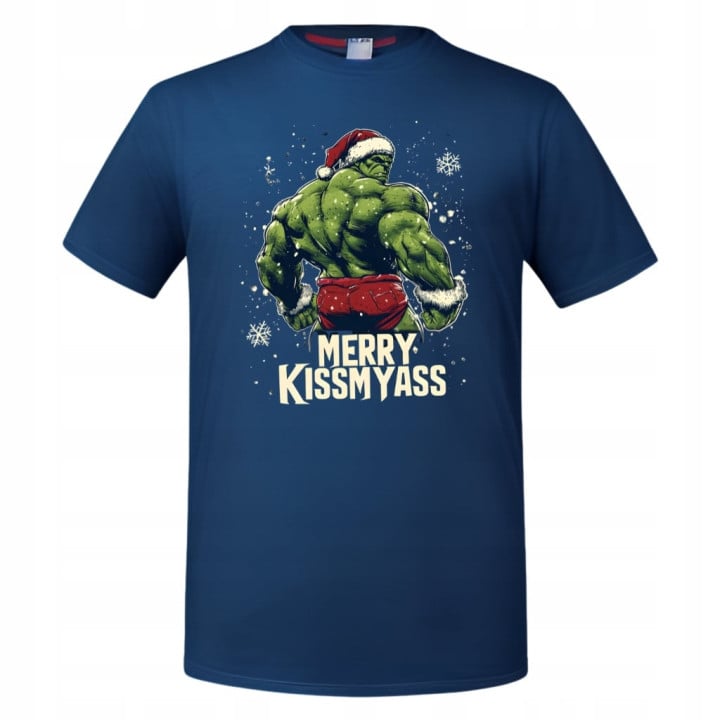 Koszulka męska Świąteczna na Święta śmieszna Siłacz HULK MERRY KISSMYASS