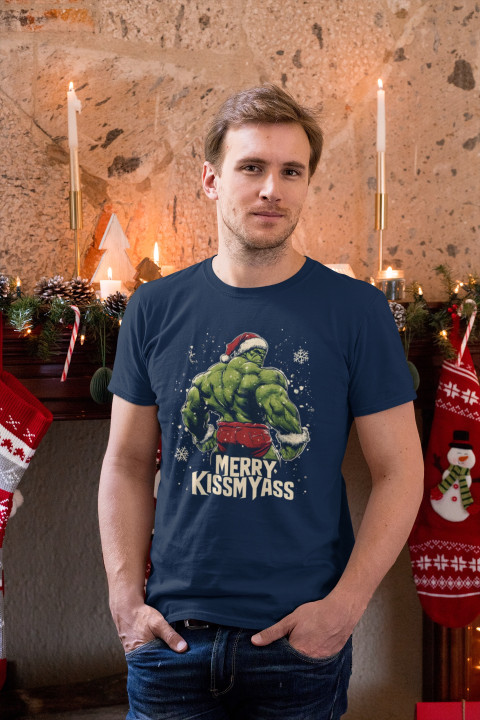 Koszulka męska Świąteczna na Święta śmieszna Siłacz HULK MERRY KISSMYASS — zdjęcie 2