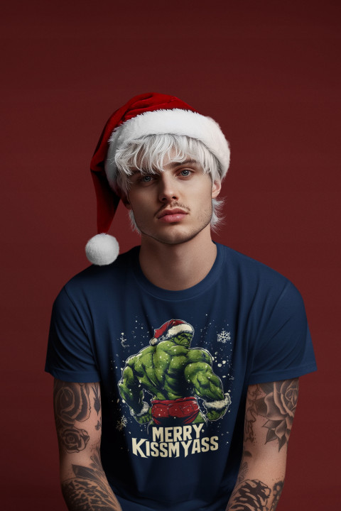 Koszulka męska Świąteczna na Święta śmieszna Siłacz HULK MERRY KISSMYASS — zdjęcie 3