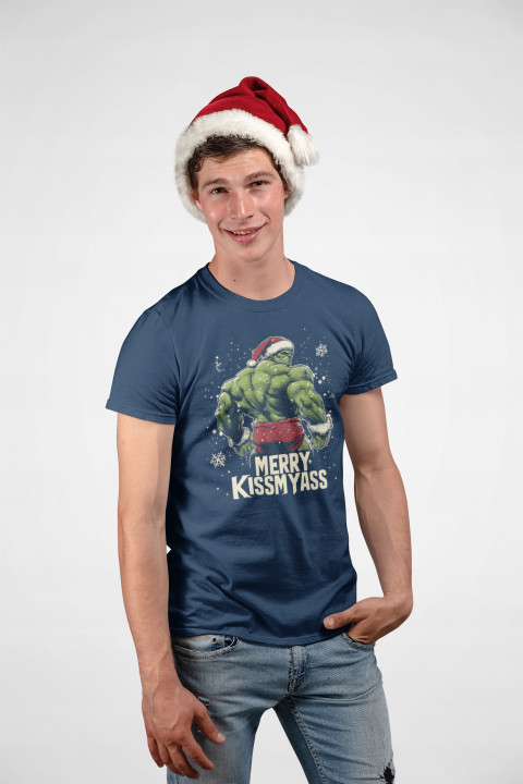 Koszulka męska Świąteczna na Święta śmieszna Siłacz HULK MERRY KISSMYASS — zdjęcie 4