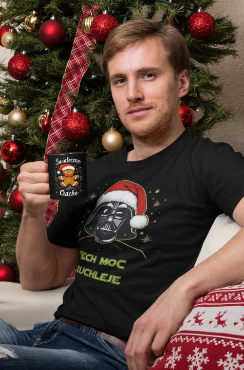 Koszulka męska Świąteczna t-shirt prezent na Święta Niech Moc Truchleje — zdjęcie 2