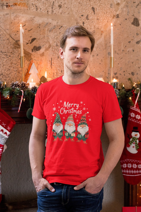 Koszulka męska Świąteczna prezent na Święta Trójka Gnomów Merry Christmas — zdjęcie 3