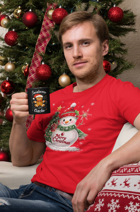 Koszulka męska Świąteczna prezent Święta Bałwanek z Choinką Merry Christmas — zdjęcie 2
