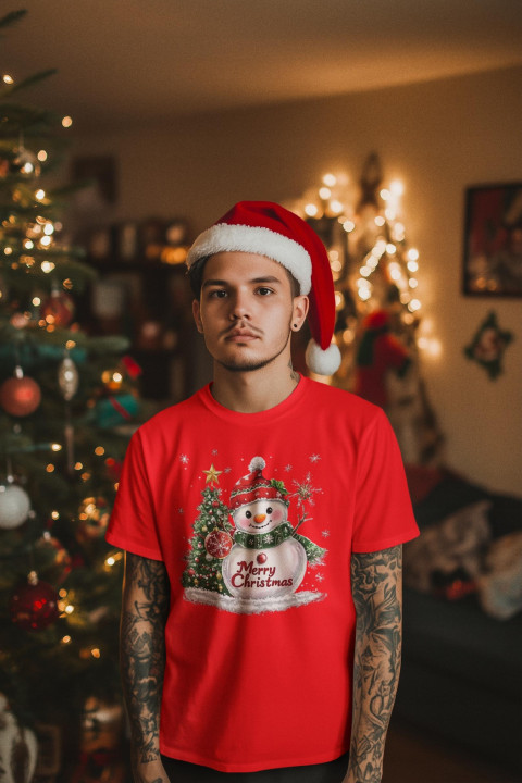 Koszulka męska Świąteczna prezent Święta Bałwanek z Choinką Merry Christmas — zdjęcie 3