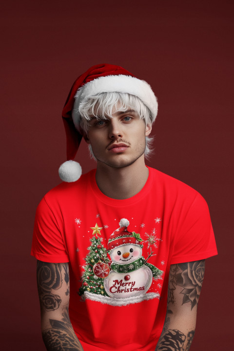 Koszulka męska Świąteczna prezent Święta Bałwanek z Choinką Merry Christmas — zdjęcie 5