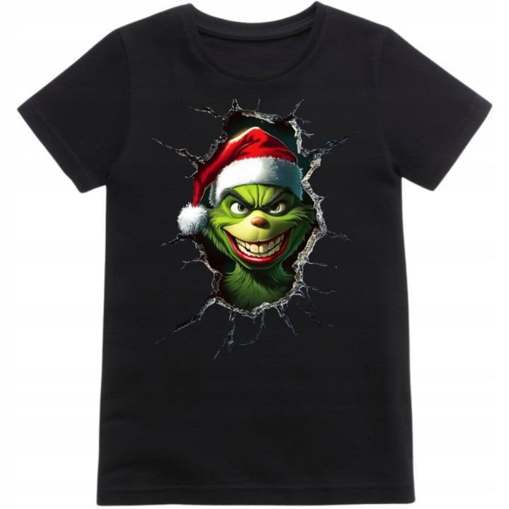 Koszulka dziecięca Świąteczna na Święta Grinch psotnik w czapce Mikołaja