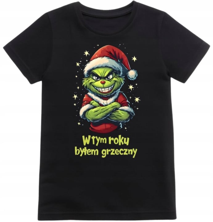 Koszulka dziecięca Świąteczna prezent Święta Grinch Mikołaj byłem grzeczny