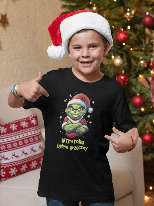 Koszulka dziecięca Świąteczna prezent Święta Grinch Mikołaj byłem grzeczny — zdjęcie 2