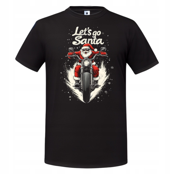 Koszulka męska Świąteczna Święta Mikołaj na Motocyklu Let's Go Santa!