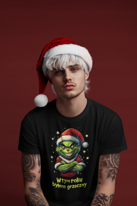 Koszulka męska Świąteczna prezent na Święta Grinch Mikołaj byłem grzeczny — zdjęcie 3