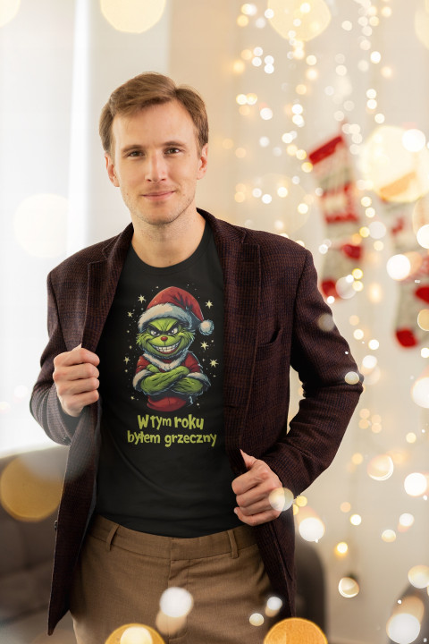 Koszulka męska Świąteczna prezent na Święta Grinch Mikołaj byłem grzeczny — zdjęcie 5