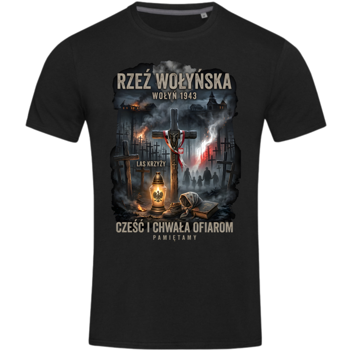 Koszulka męska Pamięć Wołyń 1943 Rzeź Wołyńska Cześć i Chwała Ofiarom — zdjęcie 2