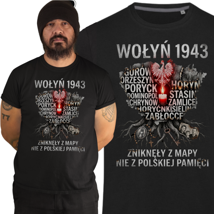 Koszulka męska Wołyń 1943 Zniknęły z Mapy nie z Pamięci