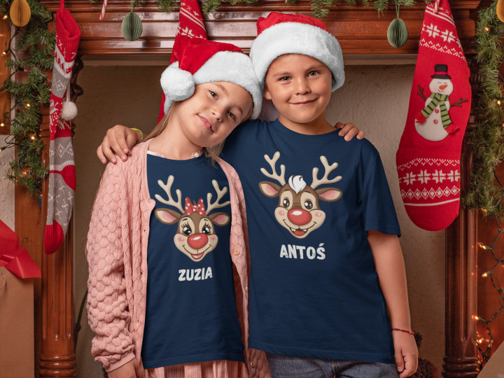 Koszulki Świąteczne dla rodziny 2+2 na święta Renifer Rudolf Wpisz Imiona — zdjęcie 10