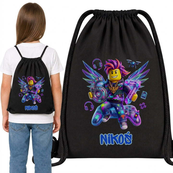 Worek na buty 67 gamer neonowy awatar personalizowany z imieniem — zdjęcie 6