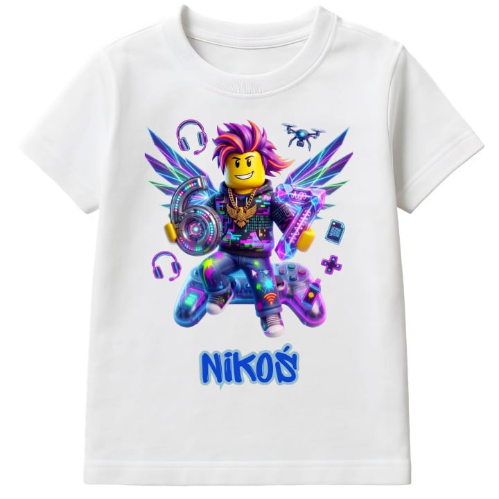 Koszulka dziecięca 67 gamer neonowy awatar personalizowany z imieniem