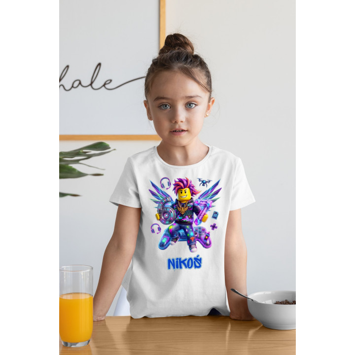 Koszulka dziecięca 67 gamer neonowy awatar personalizowany z imieniem — zdjęcie 7