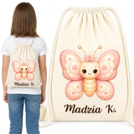 Worek na buty do przedszkola szkoły uroczy Motylek z imieniem