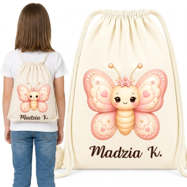 Worek na buty do przedszkola szkoły uroczy Motylek z imieniem