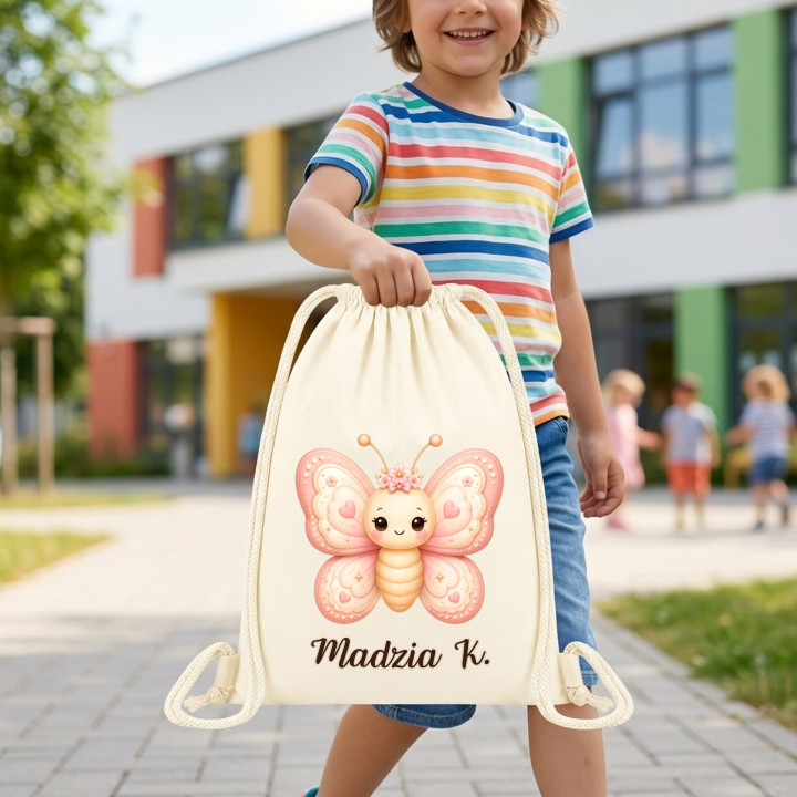 Worek na buty do przedszkola szkoły uroczy Motylek z imieniem — zdjęcie 4