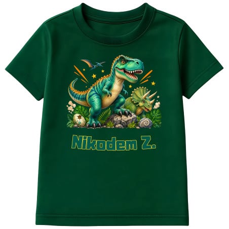 Koszulka dziecięca do przedszkola szkoły dinozaury T-rex z imieniem