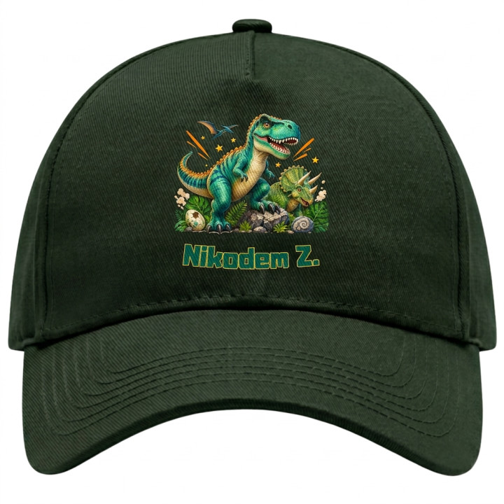 Czapka z daszkiem do przedszkola szkoły dinozaury T-rex z imieniem — zdjęcie 2