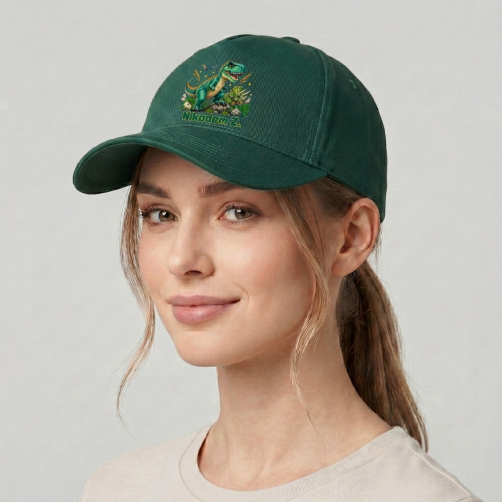 Czapka z daszkiem do przedszkola szkoły dinozaury T-rex z imieniem — zdjęcie 4