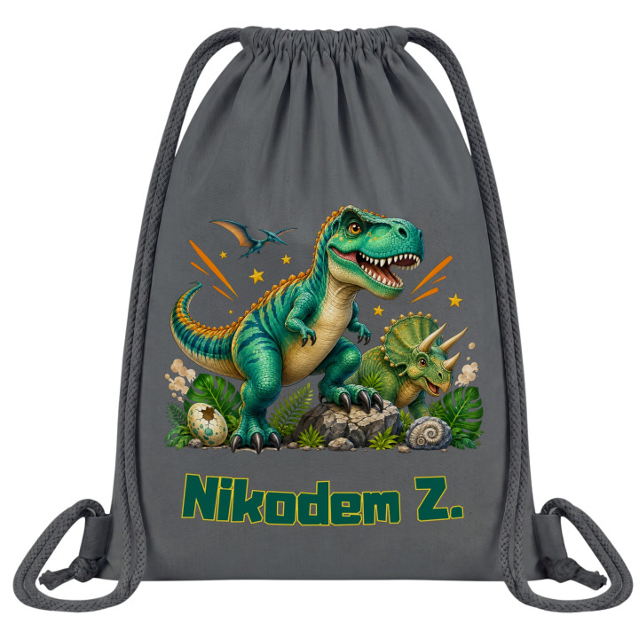 Worek na buty do przedszkola szkoły dinozaury T-rex z imieniem — zdjęcie 2