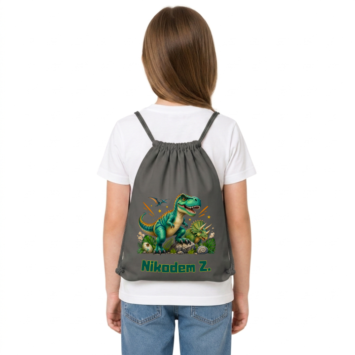 Worek na buty do przedszkola szkoły dinozaury T-rex z imieniem — zdjęcie 7