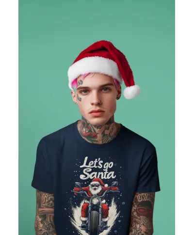 Koszulka męska Świąteczna Święta Mikołaj na Motocyklu Let's Go Santa!