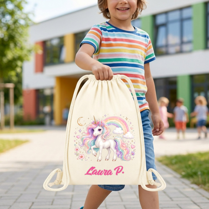Worek na buty do przedszkola szkoły Jednorożec słodki z imieniem — zdjęcie 3