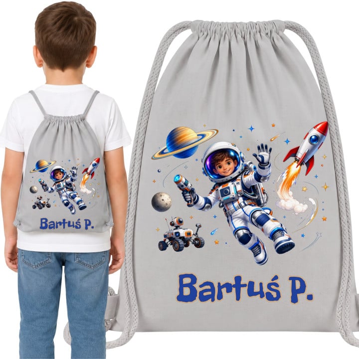 Worek na buty do przedszkola szkoły astronauta kosmos z imieniem