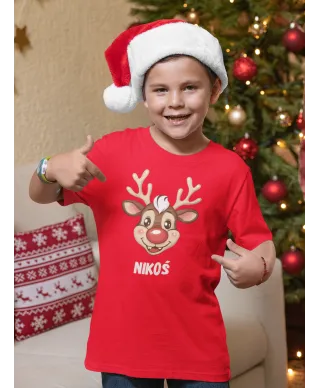 Koszulka dziecięca dla chłopca Świąteczna prezent na Święta Renifer Rudolf