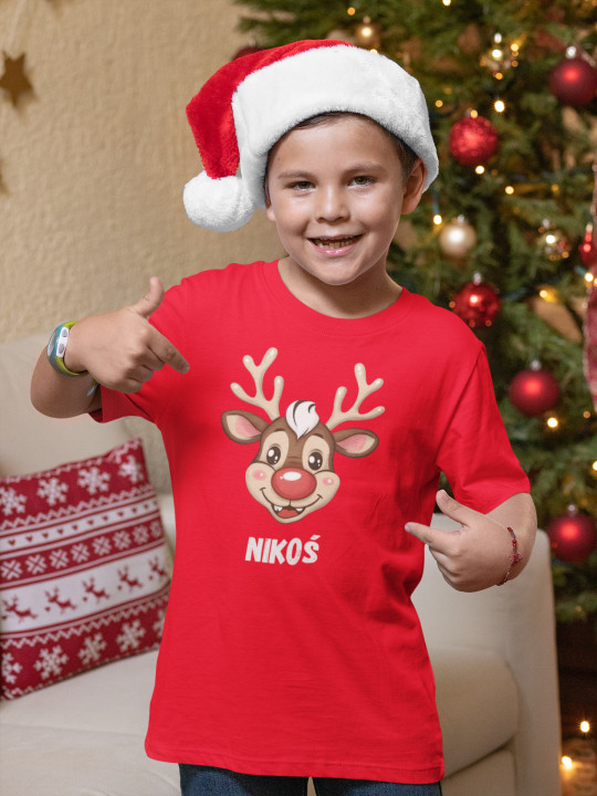 Koszulka dziecięca dla chłopca Świąteczna prezent na Święta Renifer Rudolf — zdjęcie 2