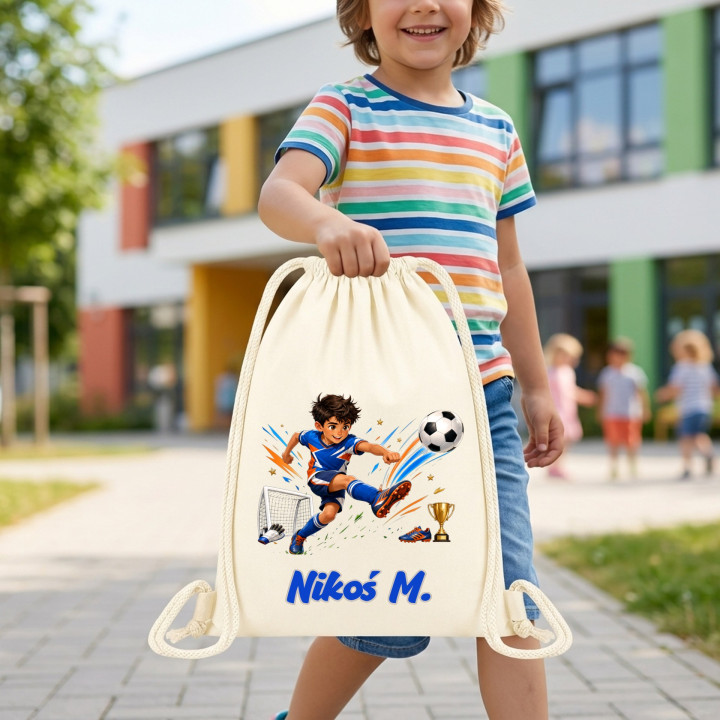 Worek na buty do przedszkola szkoły sport futbol piłkarz z imieniem — zdjęcie 4