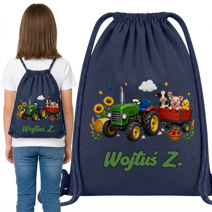Worek na buty do przedszkola szkoły Traktor farma zwierzęta z imieniem — zdjęcie 6