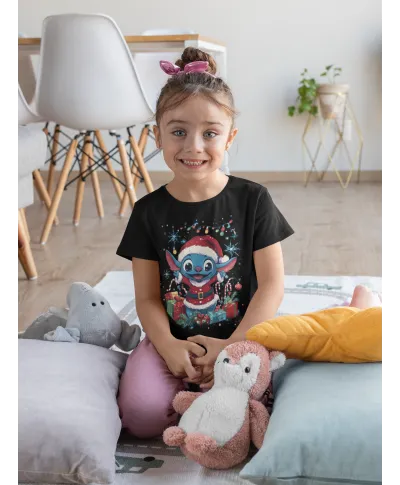 Koszulka dziecięca Świąteczna na Święta uroczy Stitch w stroju Mikołaja