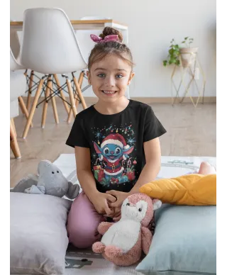 Koszulka dziecięca Świąteczna na Święta uroczy Stitch w stroju Mikołaja