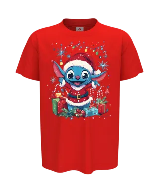 Koszulka dziecięca Świąteczna na Święta uroczy Stitch w stroju Mikołaja