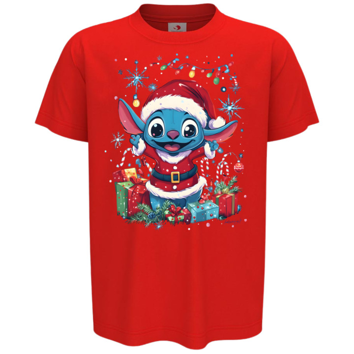 Koszulka dziecięca Świąteczna na Święta uroczy Stitch w stroju Mikołaja