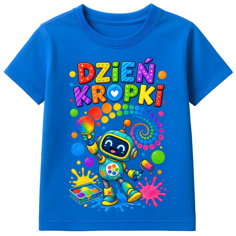 Koszulka dziecięca na Dzień Kropki dla dziecka robot malowanie kolory farby