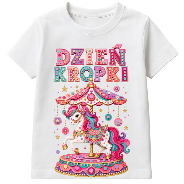 Koszulka dziecięca Dzień Kropki dla dziecka kolorowa karuzela konik kucyk