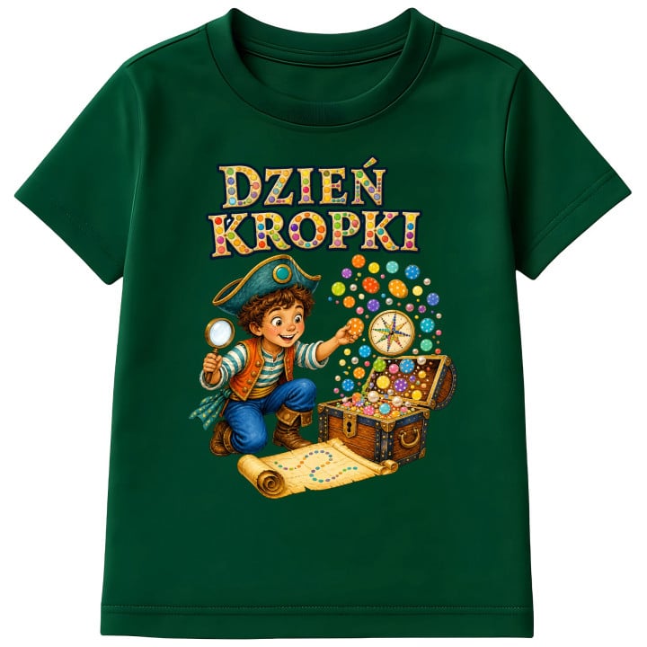 Koszulka dziecięca na dzień kropki do przedszkola pirat skrzynia skarbów