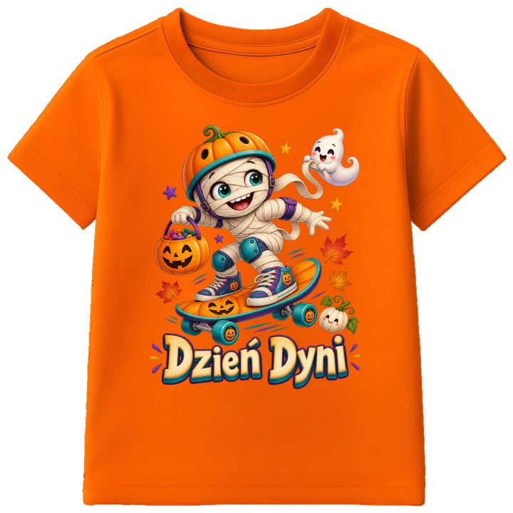 Koszulka dziecięca na Halloween na Dzień Dyni mumia duch na deskorolce