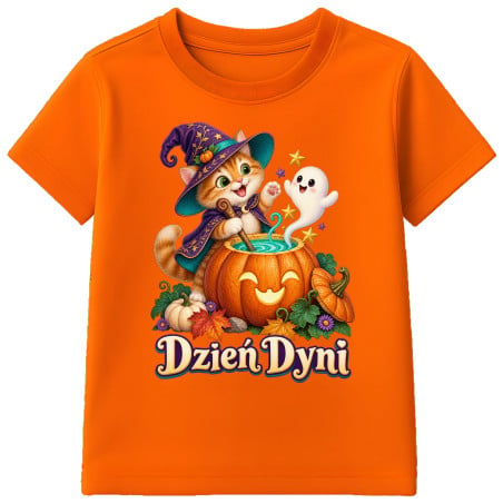 Koszulka dziecięca na Halloween Dzień Dyni Kotek czarodziej duszek