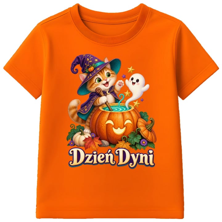 Koszulka dziecięca na Halloween Dzień Dyni Kotek czarodziej duszek