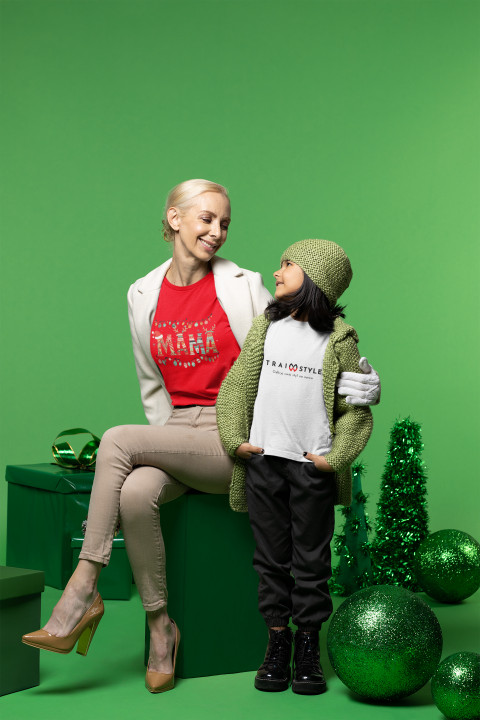 Koszulka damska Świąteczna na Święta napis MAMA ozdobiony świątecznie — zdjęcie 2